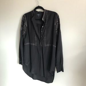 MADEWELL |  high-low black embroidered blouse